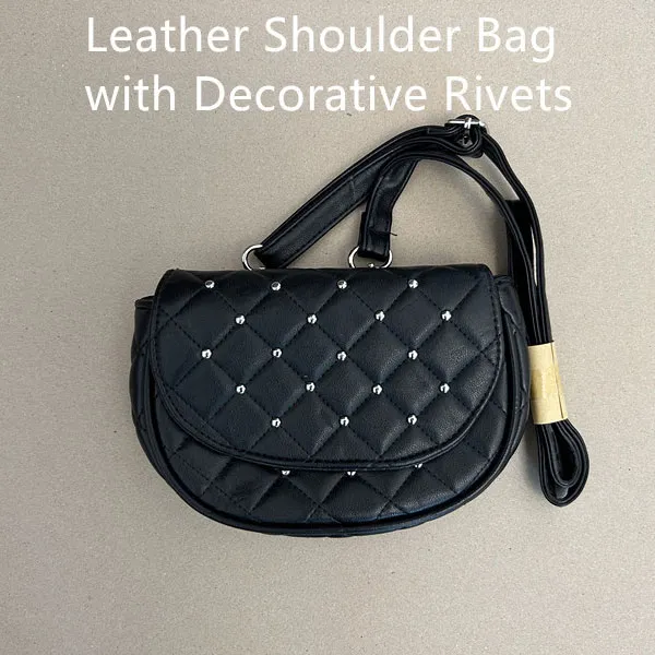 Leather Shoulder Bag with Decorative Rivets