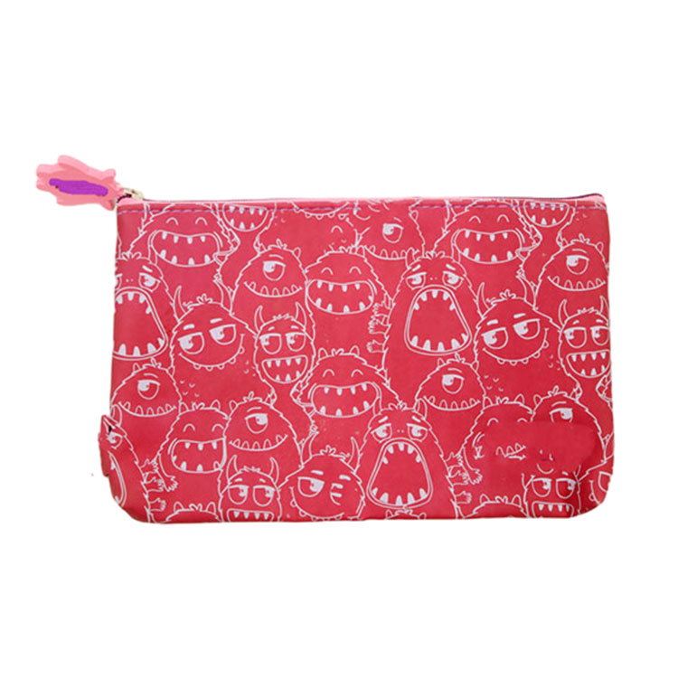 Naka-print na Monster Face Leather Pencil Case