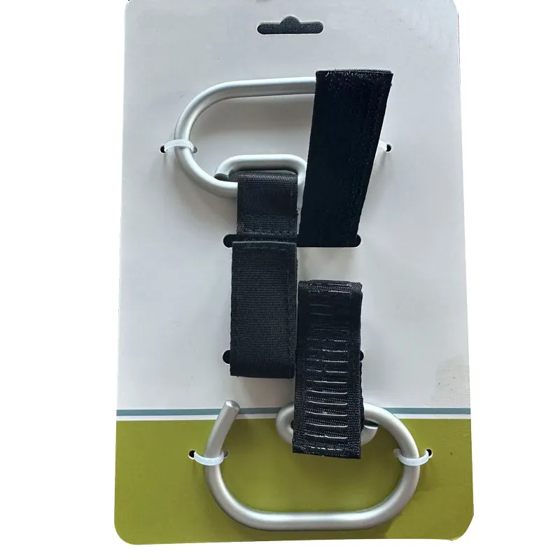 Silver Aluminum Stroller Hook with Black Webbing Loop-pairs
