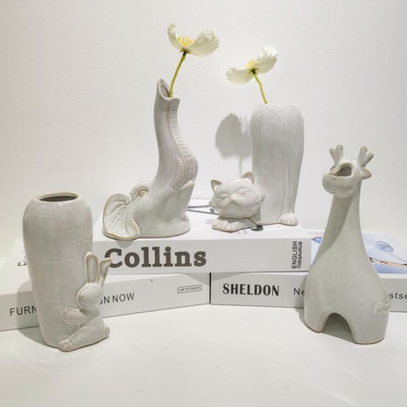 Cartoon Cute Animal Elephant Fox Rabbit Creative Ceramic Vase