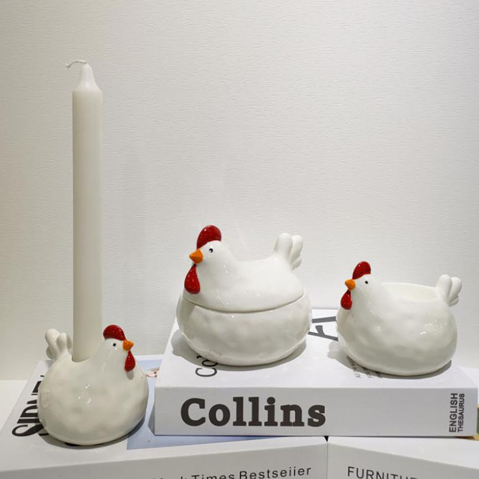 Chicken, Egg shape Decorative Flower Candlestick Ceramic Ornaments