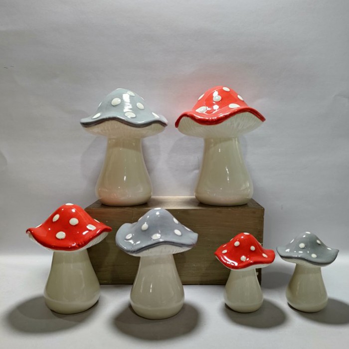 Painted Ceramic Mushroom Decorative Ornament