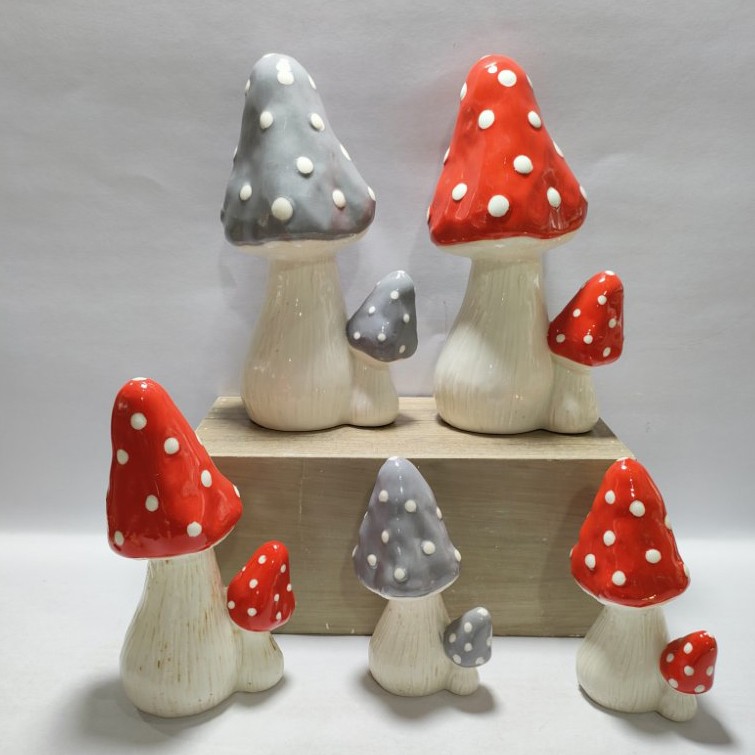 Painted Ceramic Mushroom Decorative Ornament