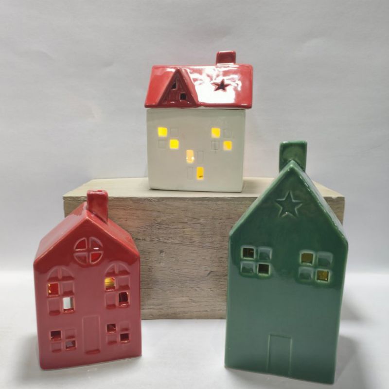 Glowing Colorful Ceramic House Holiday Decoration Ornament
