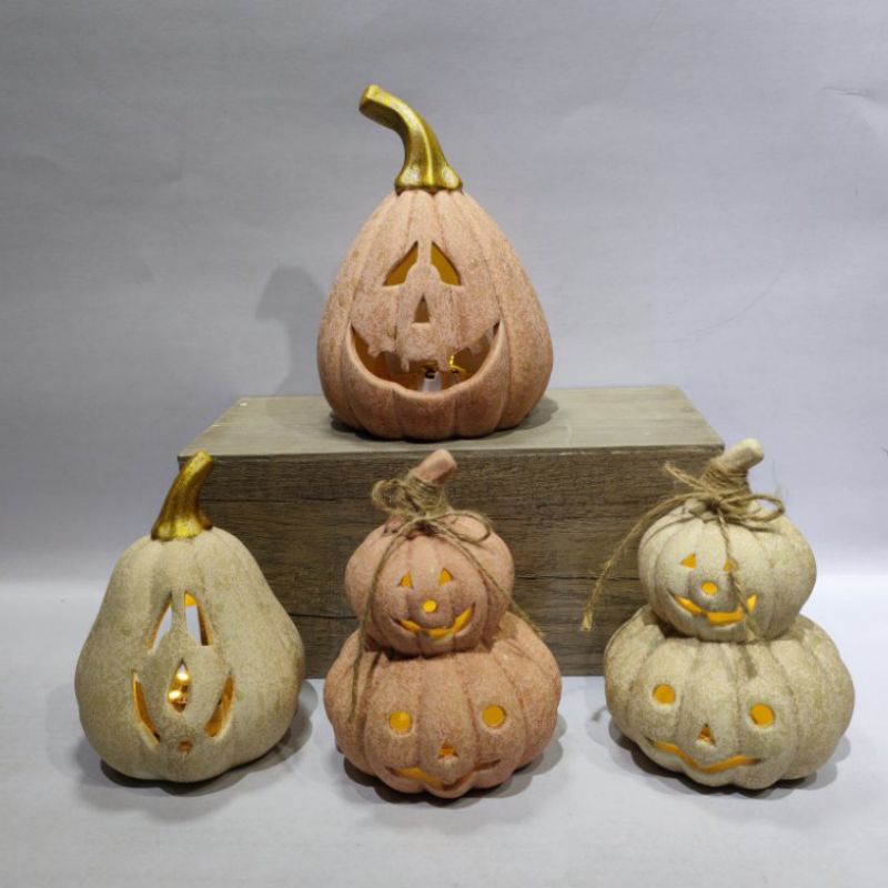 Halloween Light-Up Ceramic Pumpkin Decorative Ornament