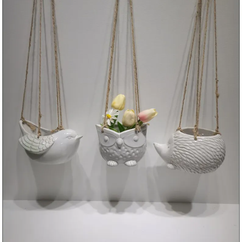 Hanging Planter Succulent Pots with Jute Rope， Hanger Modern Mini Flower Pots Indoor for Small Plants Home Decor