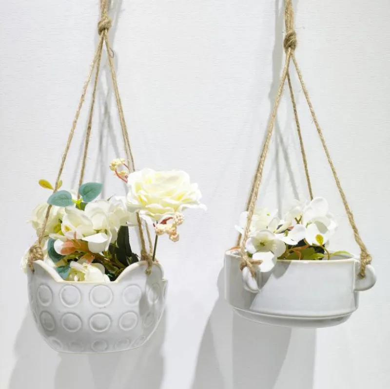 Pastoral Wall-mounted Green Plant Hanging Basket Ceramic Flower Pot