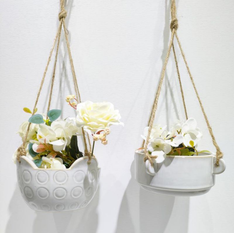 Pastoral Wall-mounted Green Plant Hanging Basket Ceramic Flower Pot