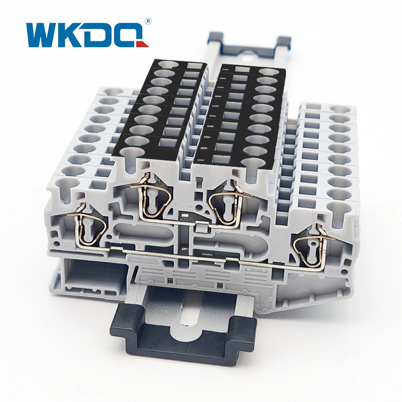 4 mm2 veerdrukaansluitblok 2 niveaus DIN-rail gemonteerd met equipotentiaalverbinding