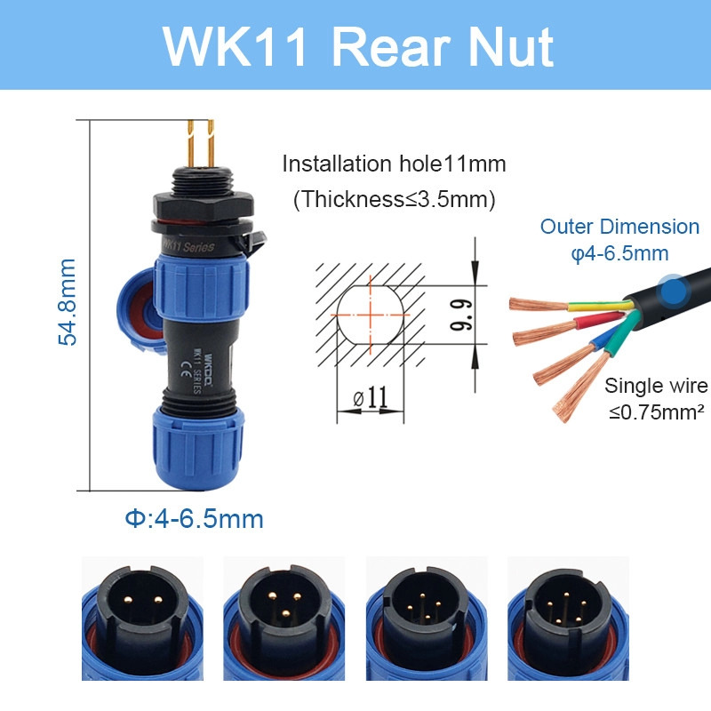 Male And Female Waterproof Connector Threaded Coupling Wk11 Rear Nut In Line Cable