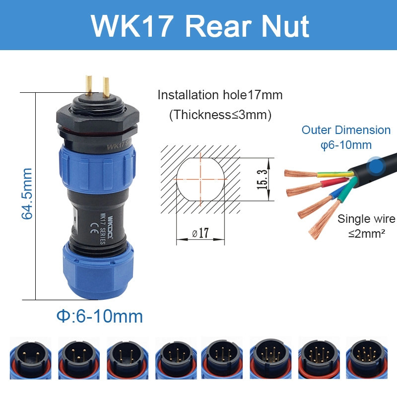 Sp Series Aviation Waterproof Connector IP68 Plug Socket Wk17 Rear Nut Threaded Coupling