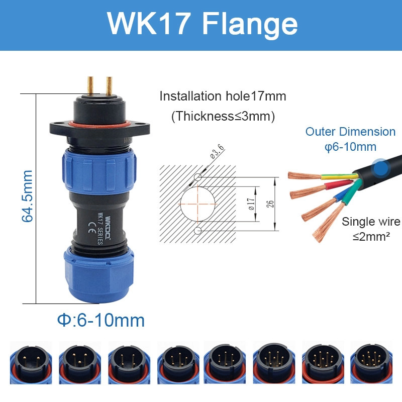 Sp Series Plug Socket Threaded Waterproof Power Connector IP68 Wk17 Flange Circular