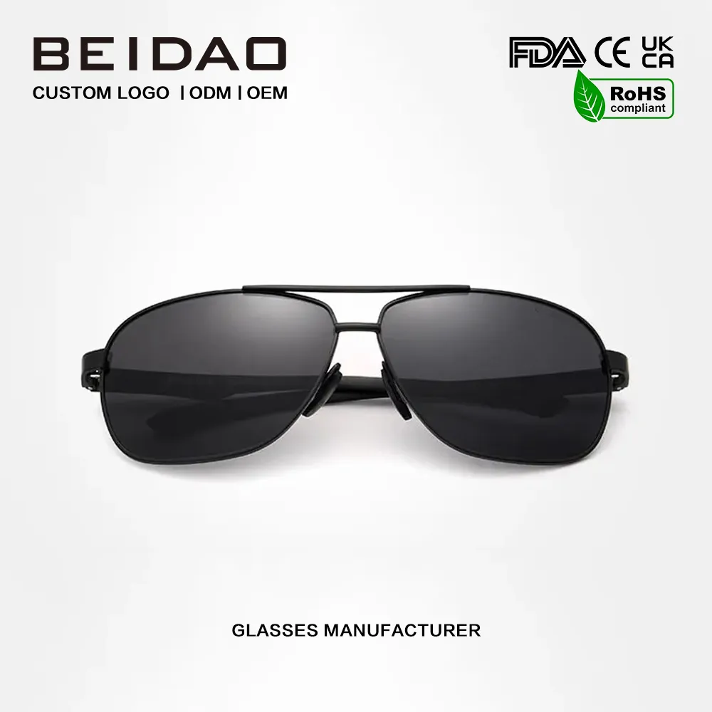 Черни алуминиеви авиаторски слънчеви очила за шофиране на мъже
