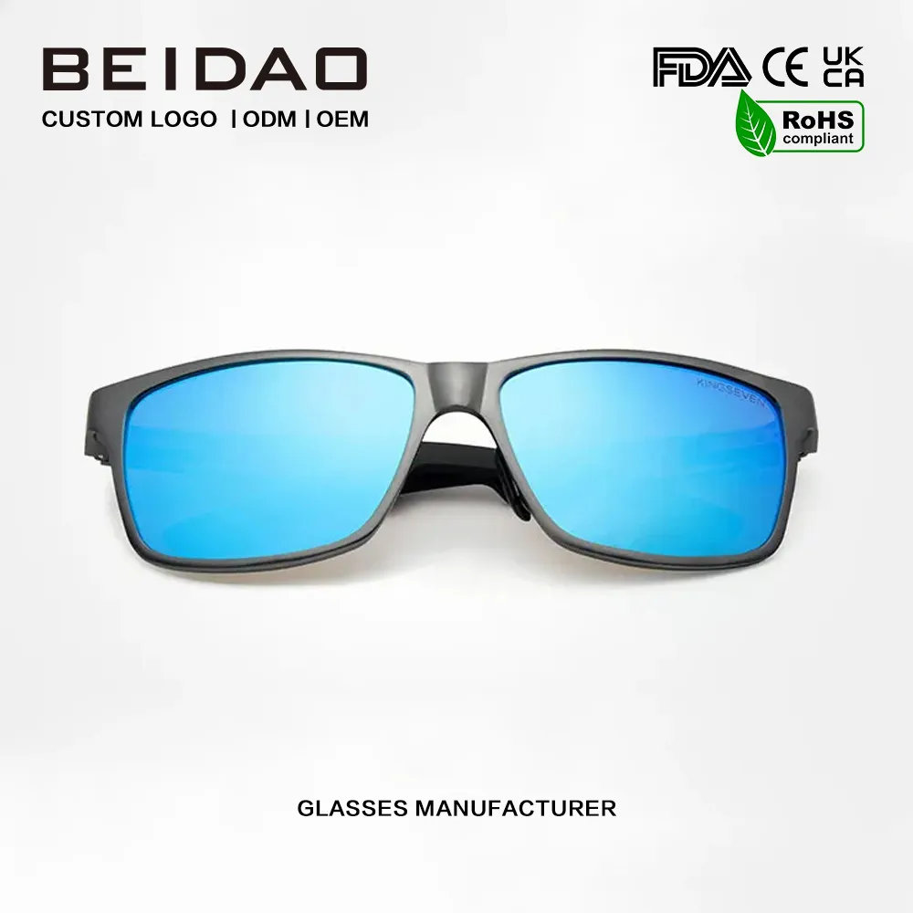 Дизайнерские синие поляризованные прямоугольные уличные солнцезащитные очки для мужчин