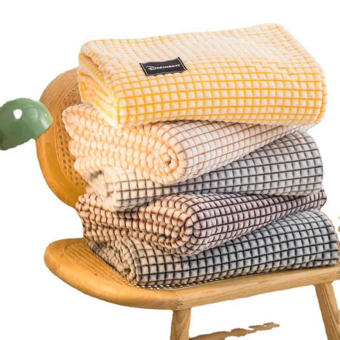 Solid Rectangle Reversible Stripes Microfiber Blankets