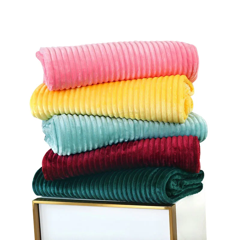 Solid Reversible Stripes Polyester Plush Blankets Fleece