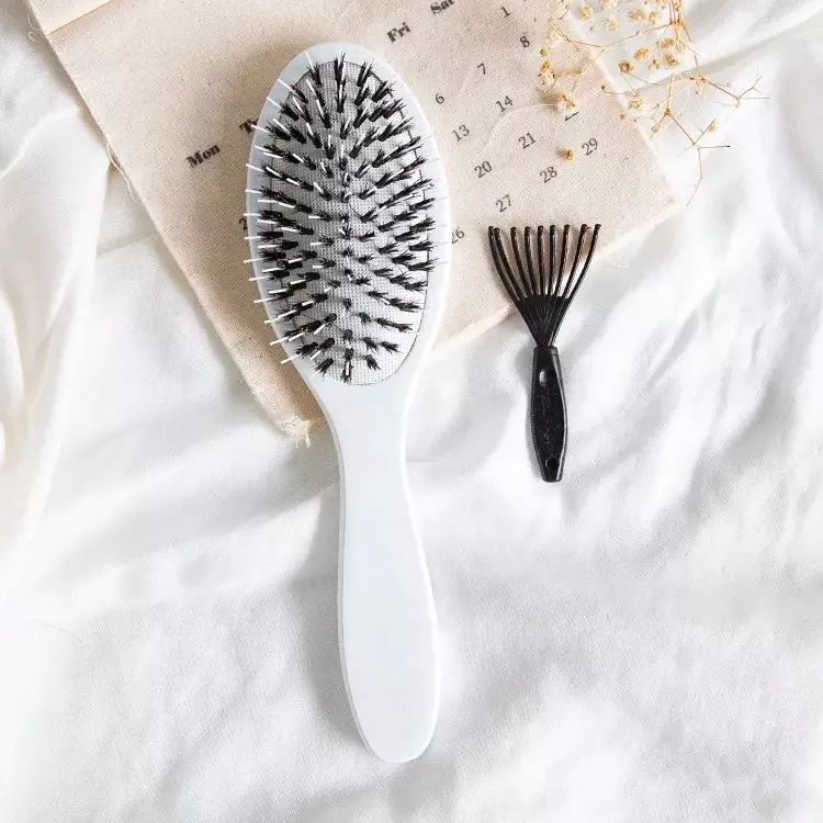 Escova de cabelo com cerdas de javali de madeira