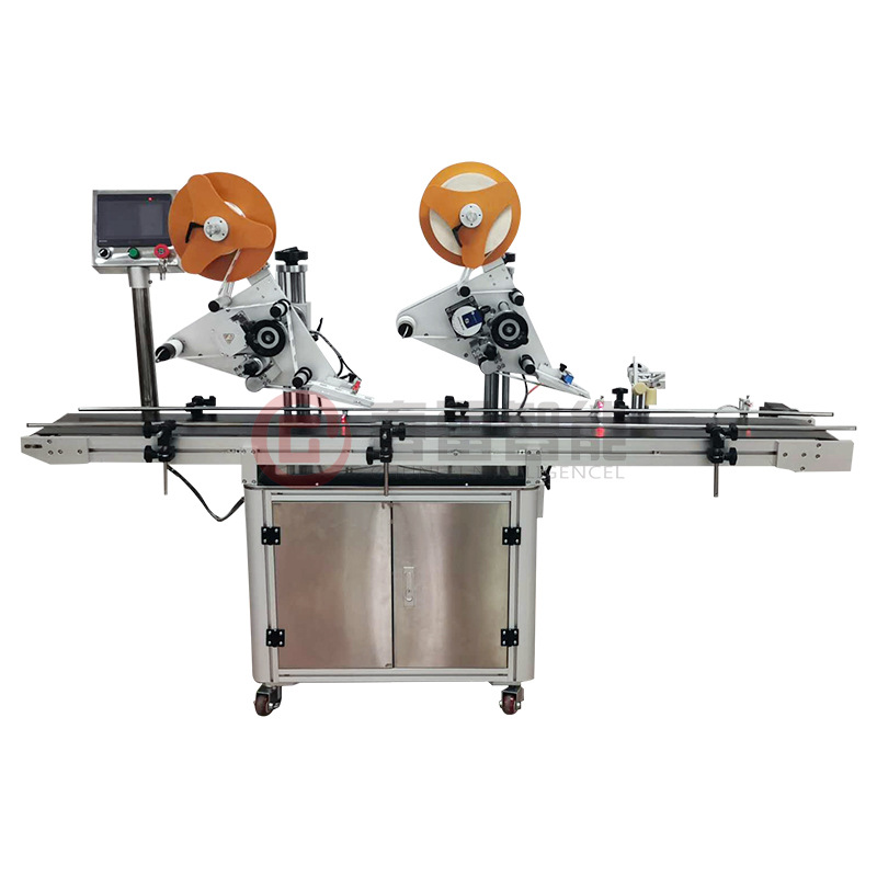Flat labeling machine on outer box gantry
