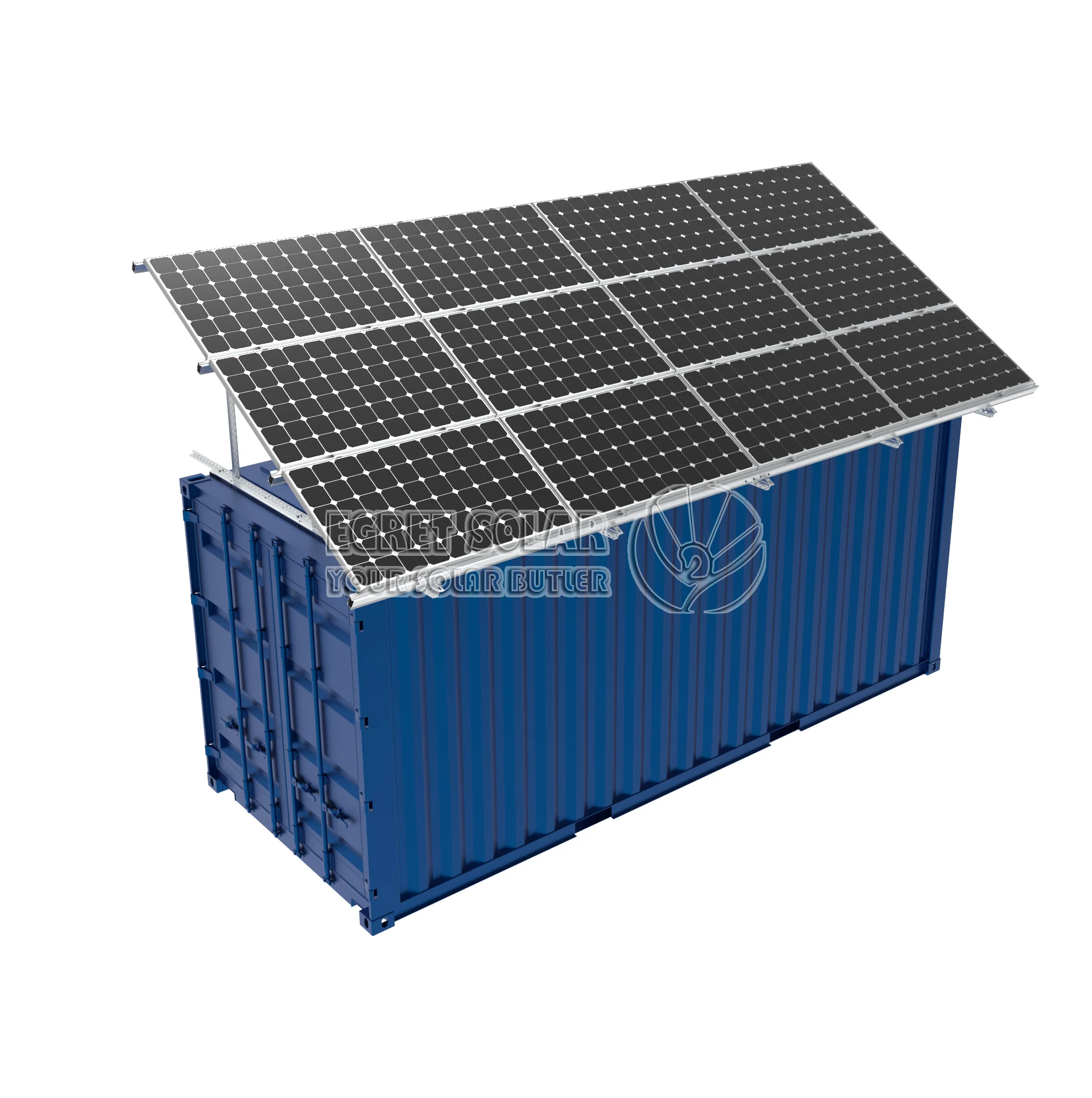 컨테이너에 태양광 장착 구조물을 설치합니다.