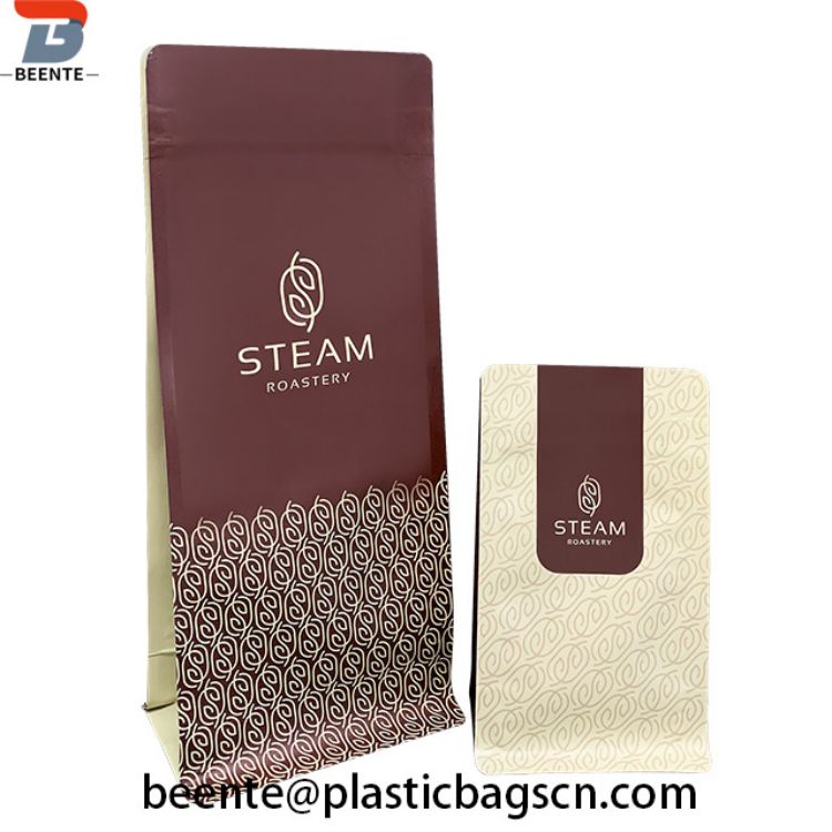 Customized Coffee Packaging Bags Flat Bottom Kraft Paper Zip Lock Bags