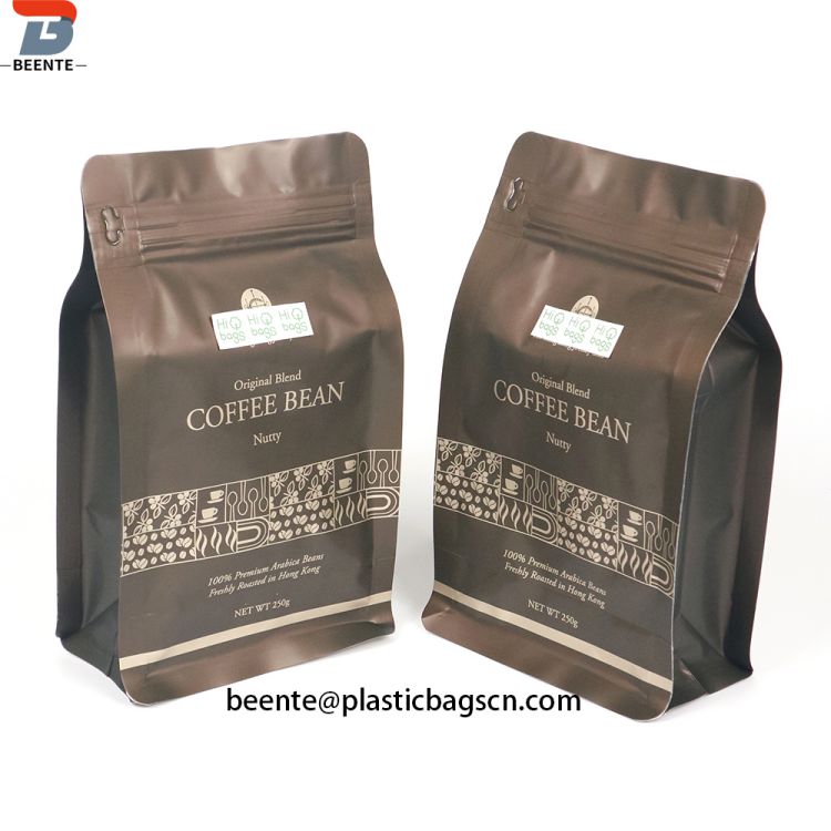 Flat Bottom Package Kraft Paper Coffee Packaging Bags With Valve