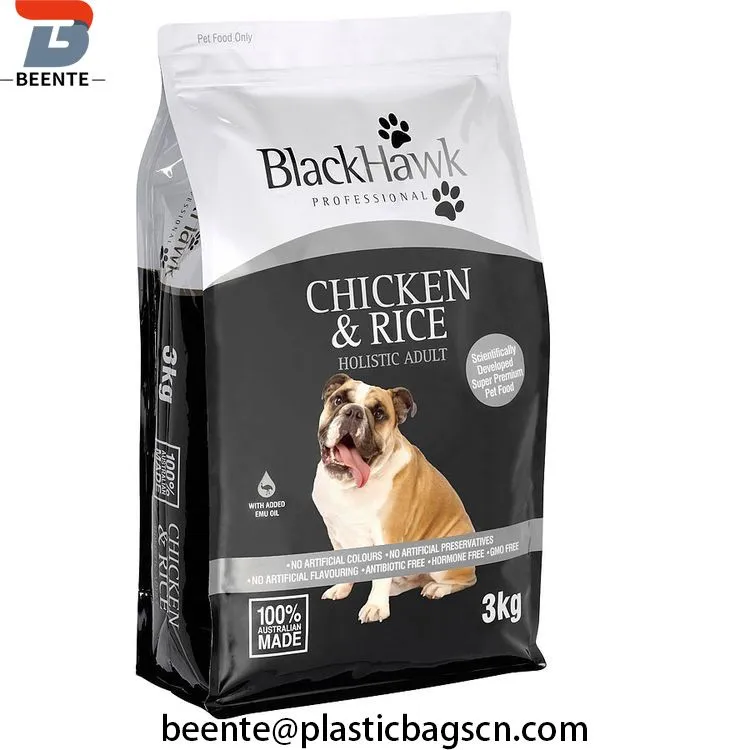 Grande sacchetto di plastica per alimenti per animali domestici a fondo piatto