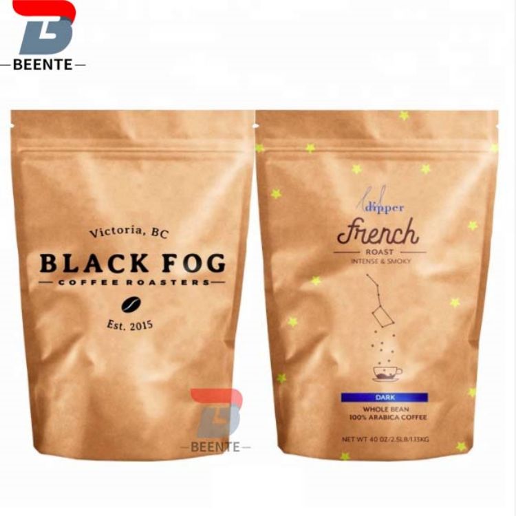 Χάρτινη τσάντα Kraft Συσκευασία σνακ ποιότητας τροφίμων με δυνατότητα επανασφράγισης με θήκη στήριξης με φερμουάρ - 0