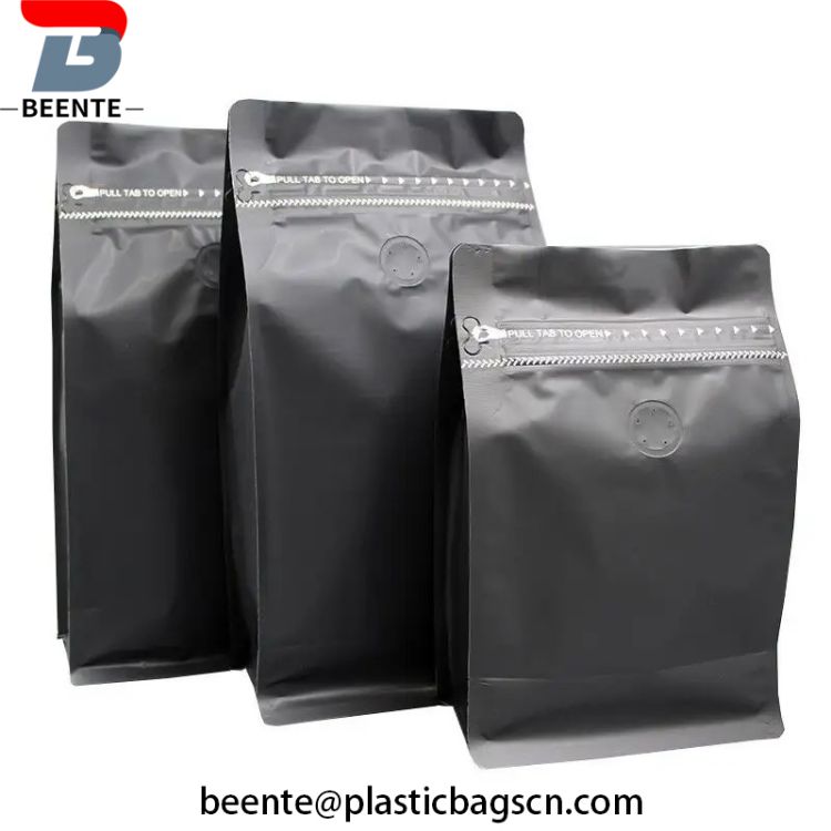 Wholesale Biodegradable Zipper Flat Bottom Coffee Bags with Valve