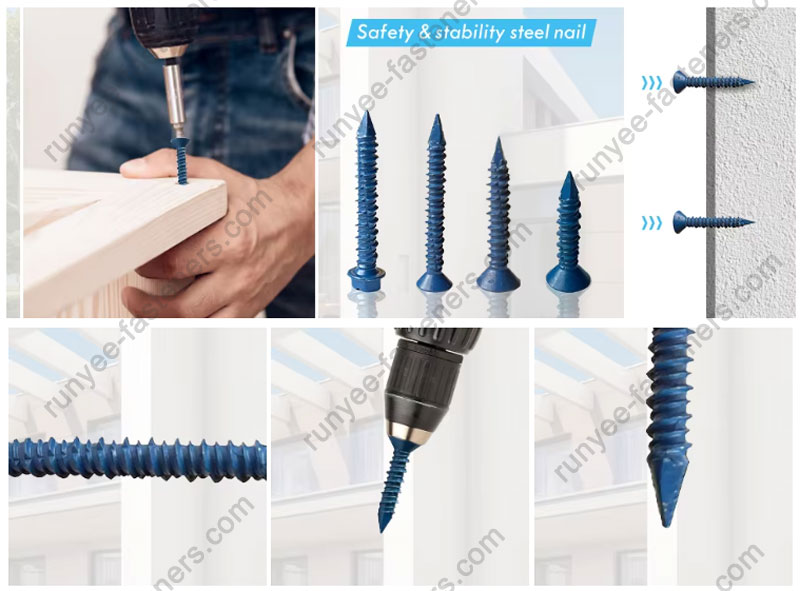 Slotted Hex Washer Head Concrete Screw Blue Ruspert Color Diamond Point