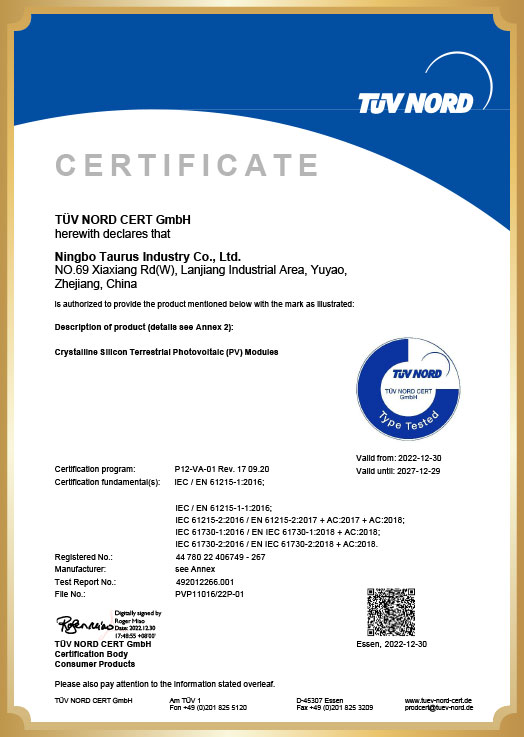 Certificats OSDA-TOPCon-TUV&CE