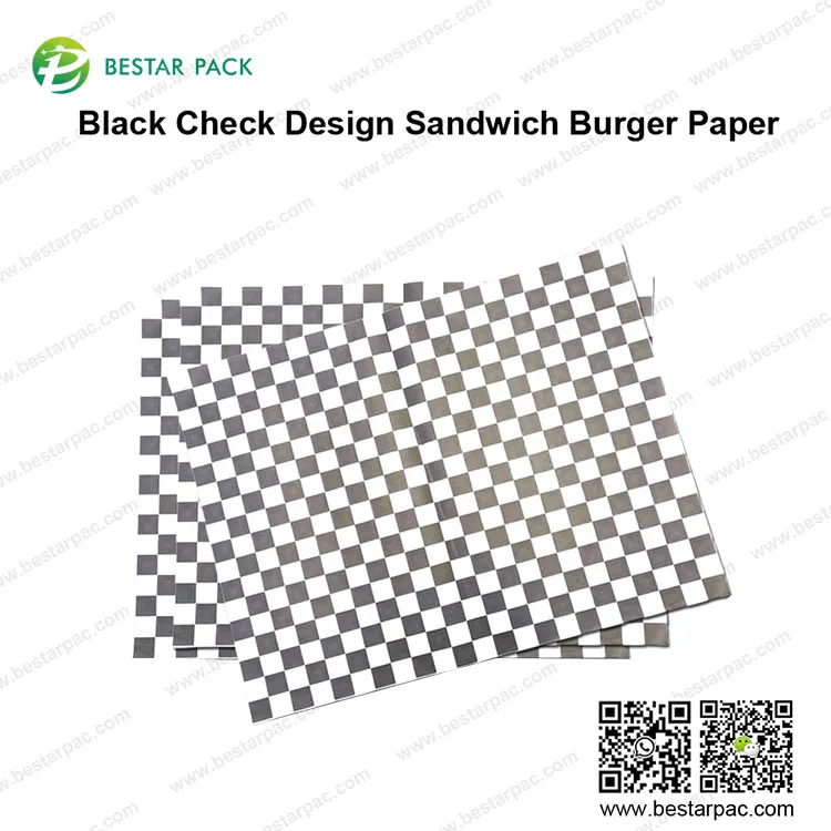 Papel de hamburguesa sándwich con diseño de cuadros negros