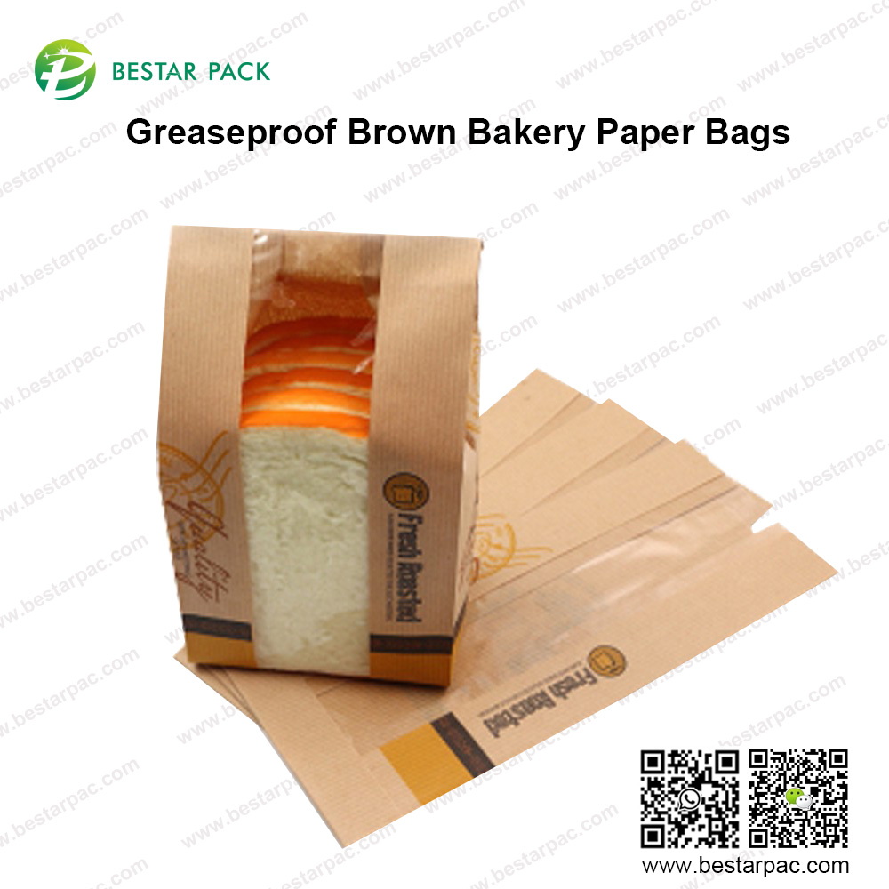 ग्रीसप्रूफ ब्राउन बेकरी पेपर बैग