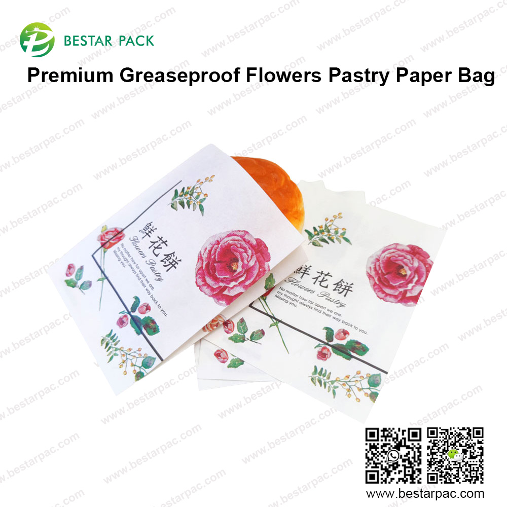 Sacchetto di carta da pasticceria con fiori resistente ai grassi
