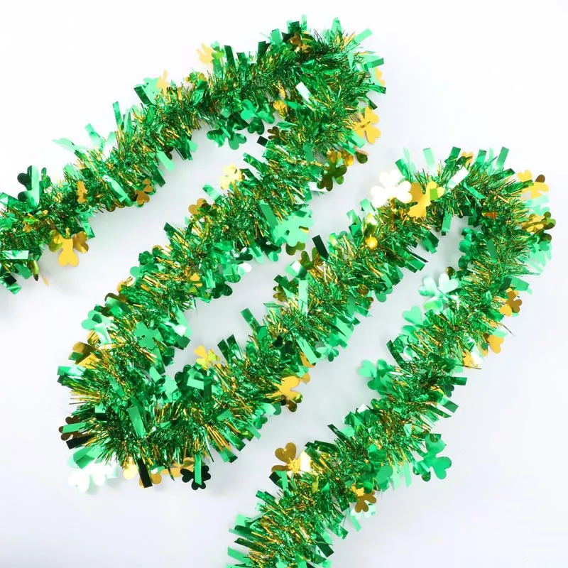 Glitter Green Shamrock Clover Tinsel Garland