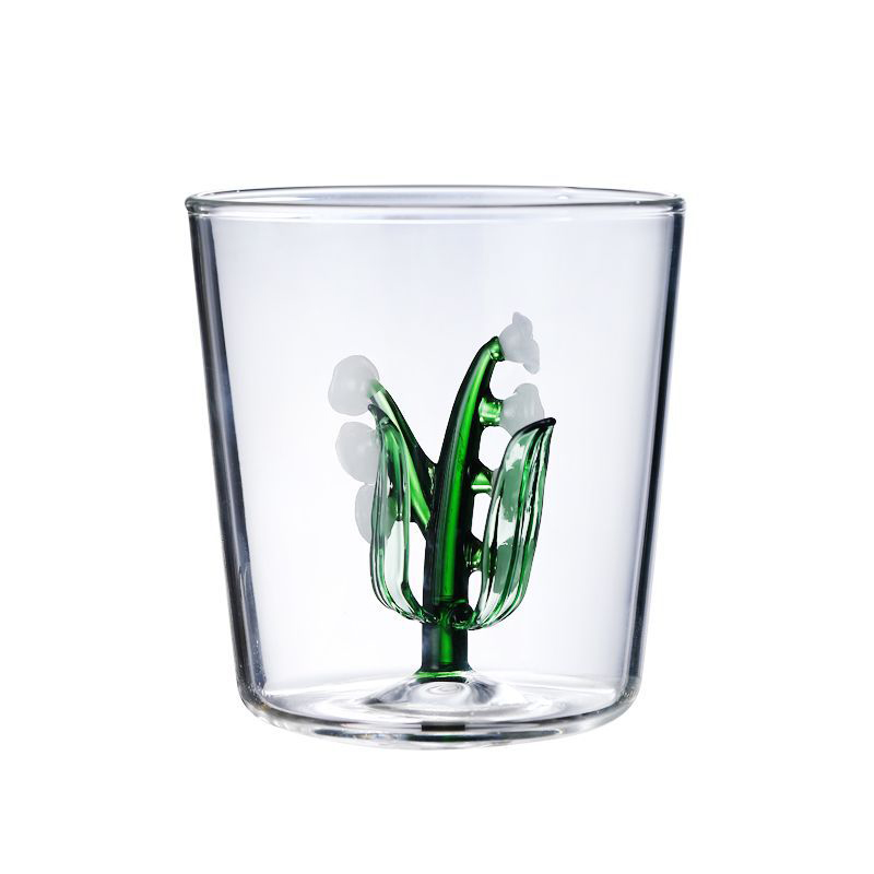 3D orchid juice cups transparent borosilicate glass teacups