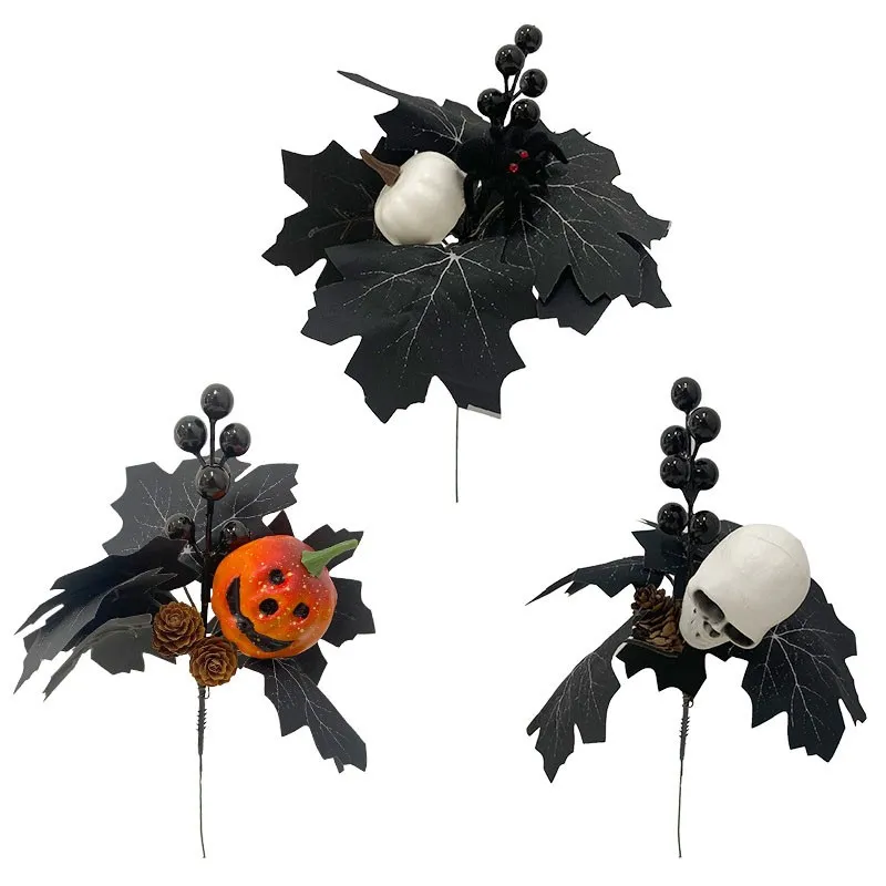 Halloween Home Decor With Black Berry Skull Pumpkin Decoration