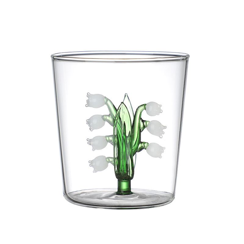 3D orchid juice cups transparent borosilicate glass teacups
