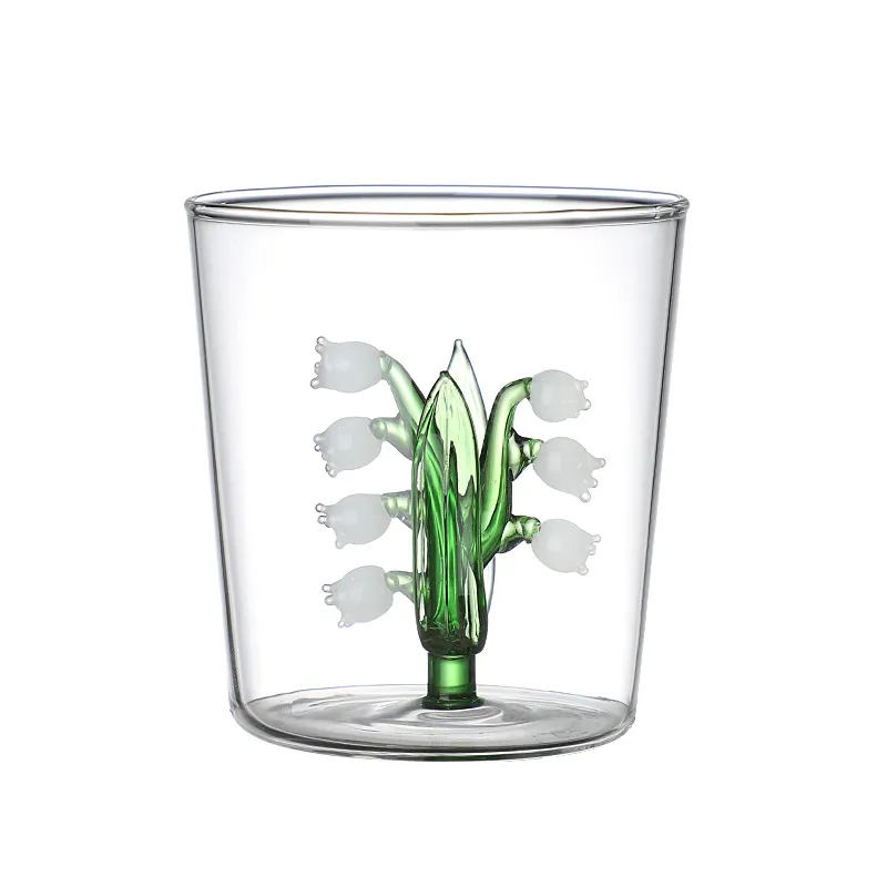 Tazas de jugo de orquídeas 3D, tazas de té de vidrio de borosilicato transparente