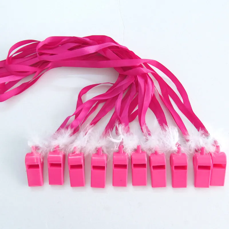 Pink Plastic Whistle White Feather Decoration