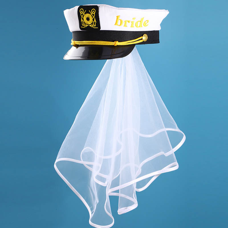 Captain Hat for Bachelorette Party with White Veil Bride