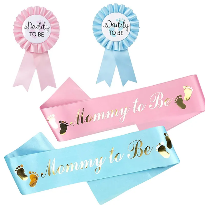 Billig Baby Shower Daddy Mommy To Be Badge-sæt til køn afslører festgoder, dekoration