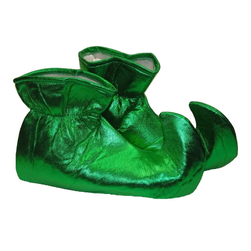 Christmas Elf Costume Shiny Gold Red Green Shoes Jester Shoes