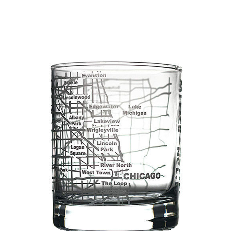 Custom print etched map whiskey glass rock cup 300ml