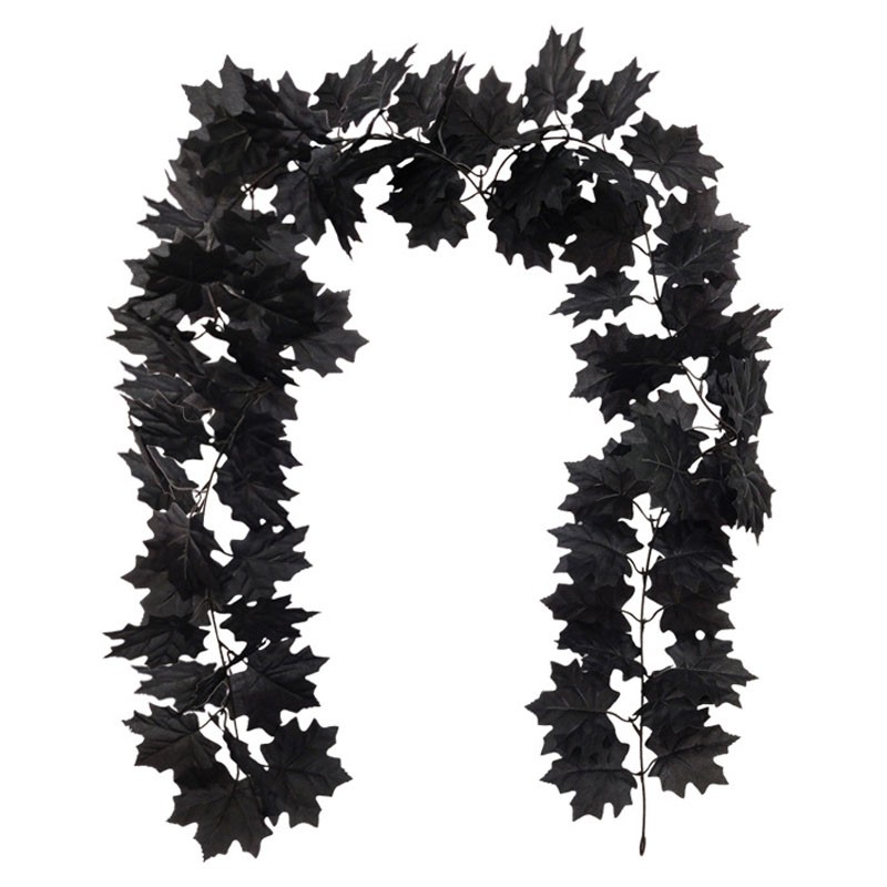Black Fall Leaves Vine Artificial Autumn Garland For Halloween