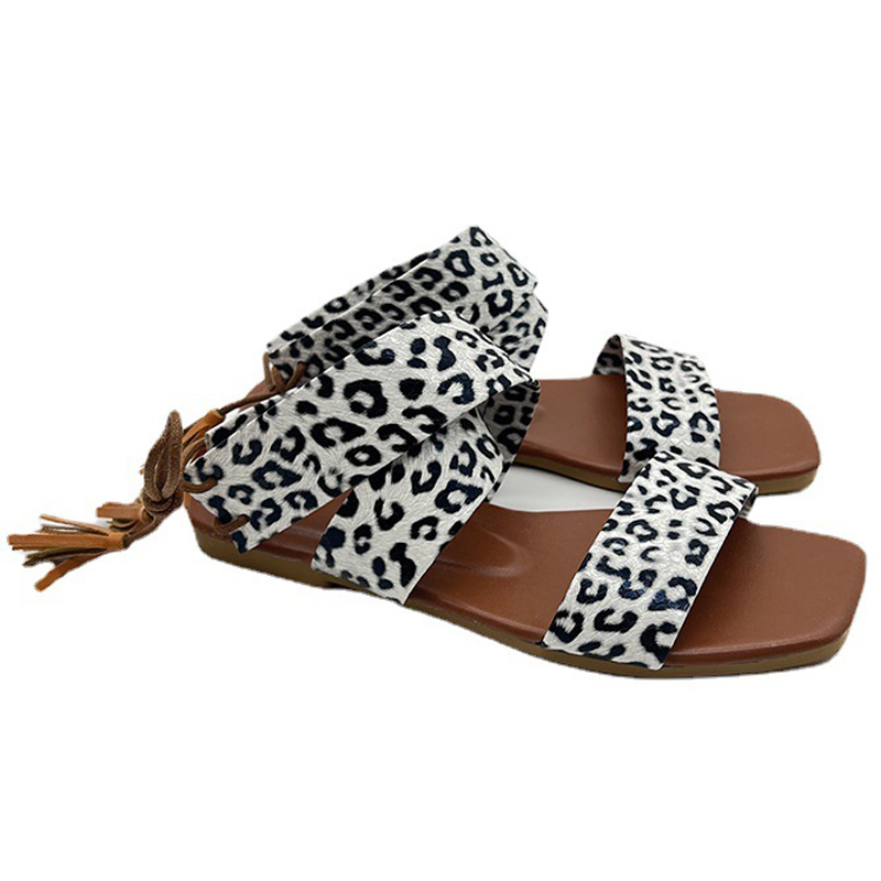 fashion leopard summer beach flat sandals for women