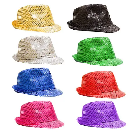 Sombrero de vaquero con luces LED intermitentes y lentejuelas de colores Sombrero de lentejuelas intermitentes