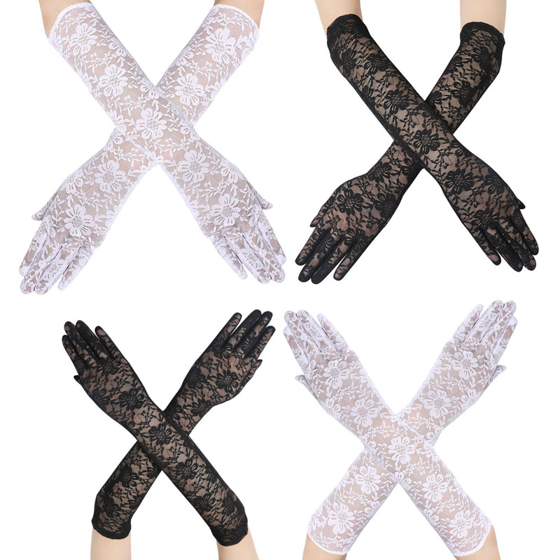 Floral Lace Gloves for Women Long Wedding Gloves