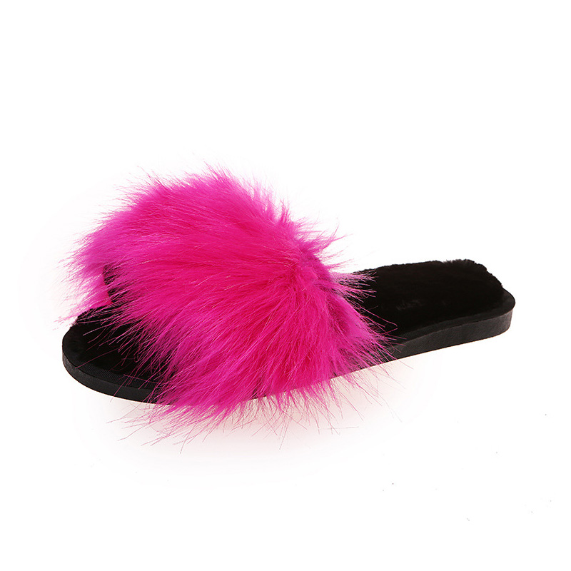 Fluffy Real Raccoon Fur Slides Sandals Fur Slippers