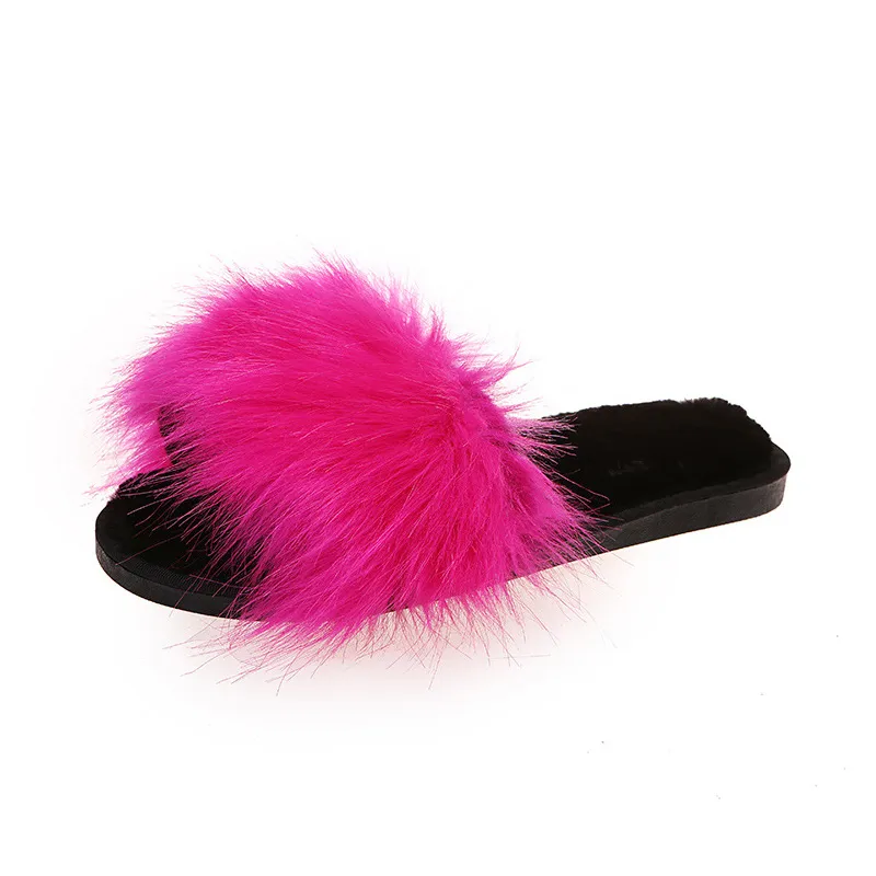 Fluffy Real Raccoon Fur Slides Sandaler Pelssko