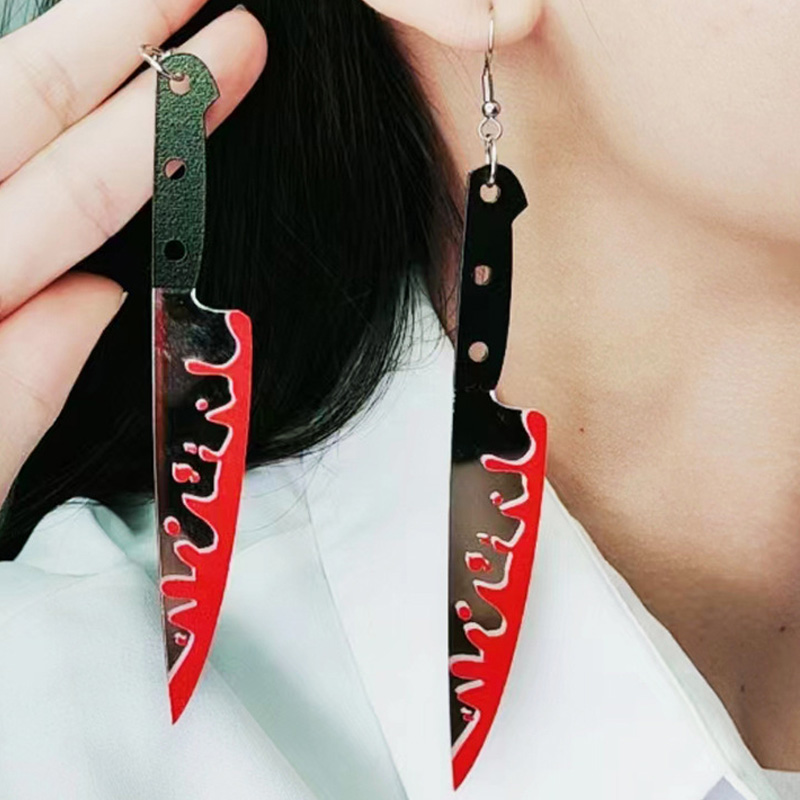 Halloween large blood knife earrings